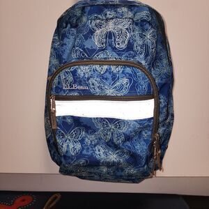 LL Bean Deluxe Backpack Book Bag Backpack Butterflies Reflective Camp School